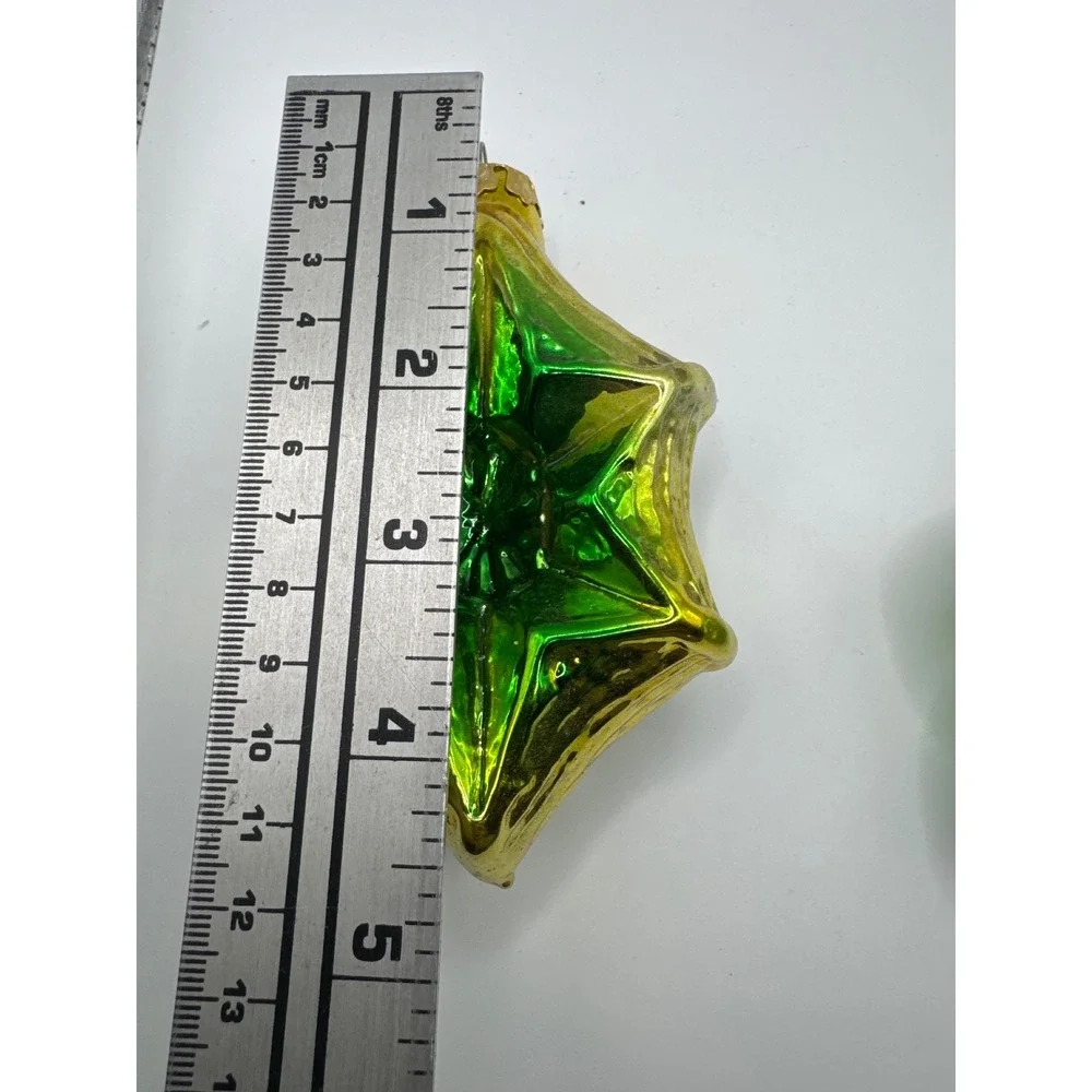 Vintage Mercury Glass Christmas Ornaments Green Gold Star Flower Set of 2